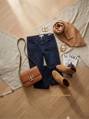 Tory Burch Mid-Rise Straight-Leg Jeans in Dark Wash